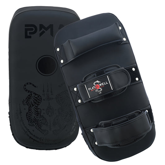 Playwell Matte "Twin Tiger" Curved Thai Pad - Black - Pair