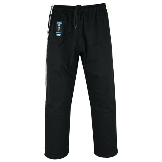 Full Contact Trousers - Black W/ 2 White Stripes Cotton
