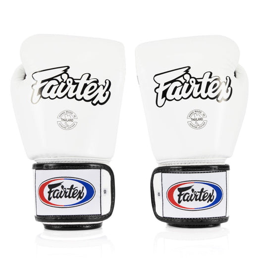 قفازات الملاكمة Fairtex BGV1 البيضاء المصنوعة من الجلد الطبيعي