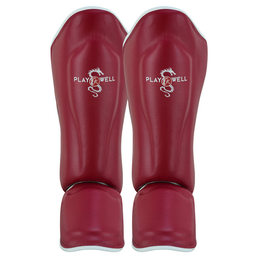 Playwell "Maroon Series" Leather Muay Thai Shin Instep Guards -
