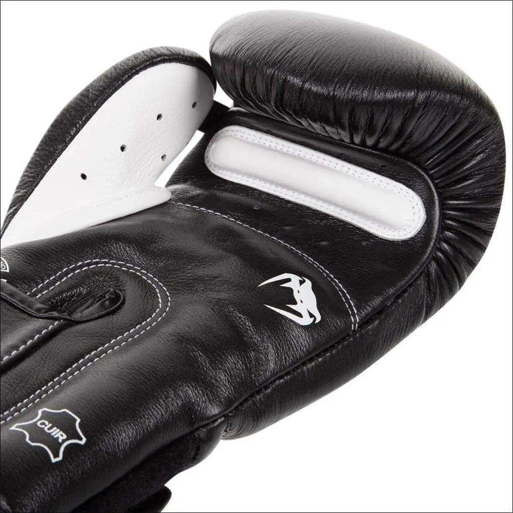Venum Black Nappa Leather Boxing Gloves - Black/White