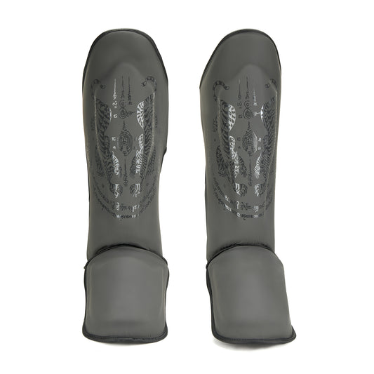 Pro MMA Stand Up Muay Thai Twin Tiger Shin Instep Guards - Grey