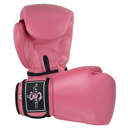 Boxing Glove Proffessional Leather : Pink - With Free Wraps