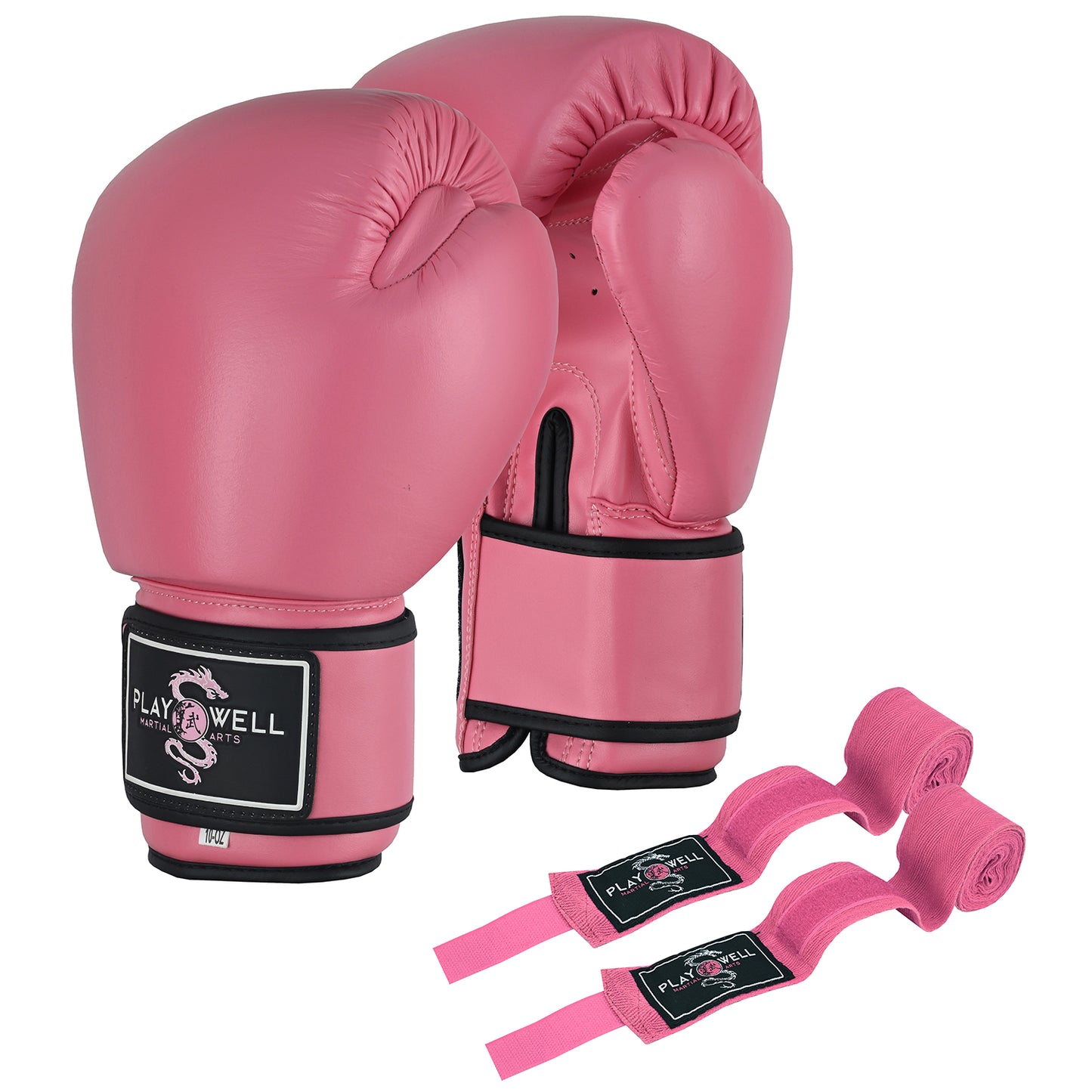 Boxing Glove Proffessional Leather : Pink - With Free Wraps