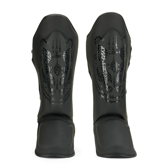 Childrens Muay Thai Twin Tiger Shin Instep Guards - Black