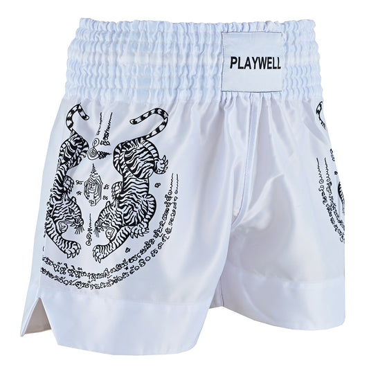 Twin Tiger Satin Muay Thai Competition Fight Shorts - White