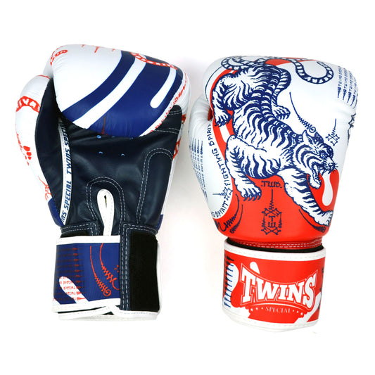 Twins Sak Yant Boxing Gloves White-Red