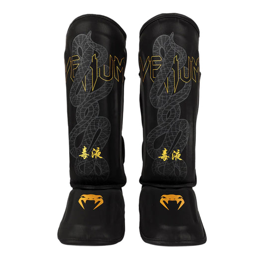 Venum Serpenti Muay Thai/ MMA Shin Guards - Black/Silver/Gold