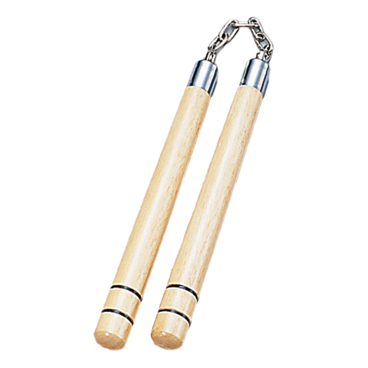 Deluxe Wooden White Oak 2 Black Stripes Nunchucks B.B