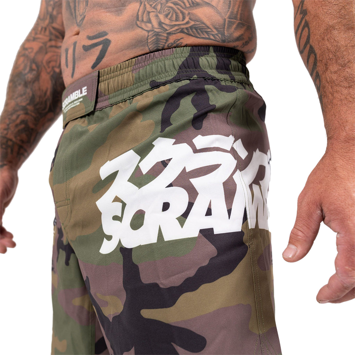 Scramble Base Woodland Camo Grappling Fight Shorts