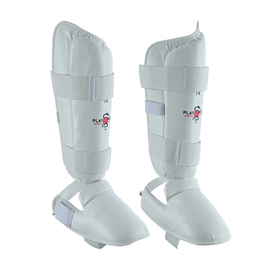 WUKF Style Karate Competion White Shin Guards - Pair