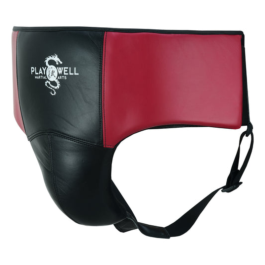 Playwell Boxing Leather Groin Guard - Black/Maroon
