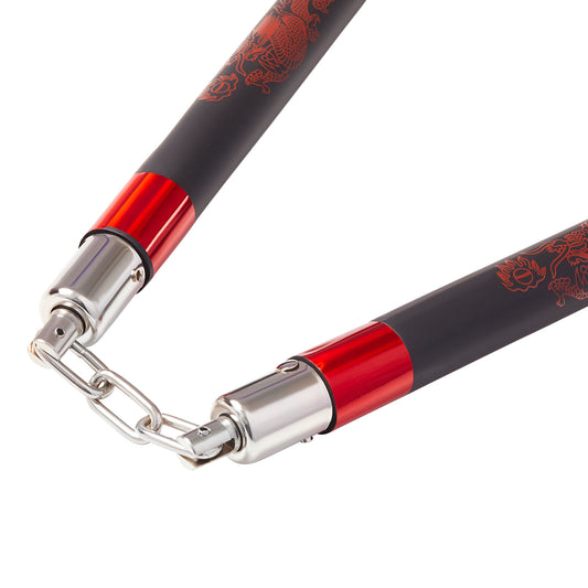 نونشاكو فاخر من الفوم مع سلسلة - أسود/أحمر - 11 بوصة