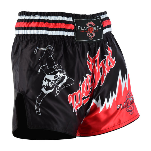 Kids Competition Muay Thai Shorts - Black/Red