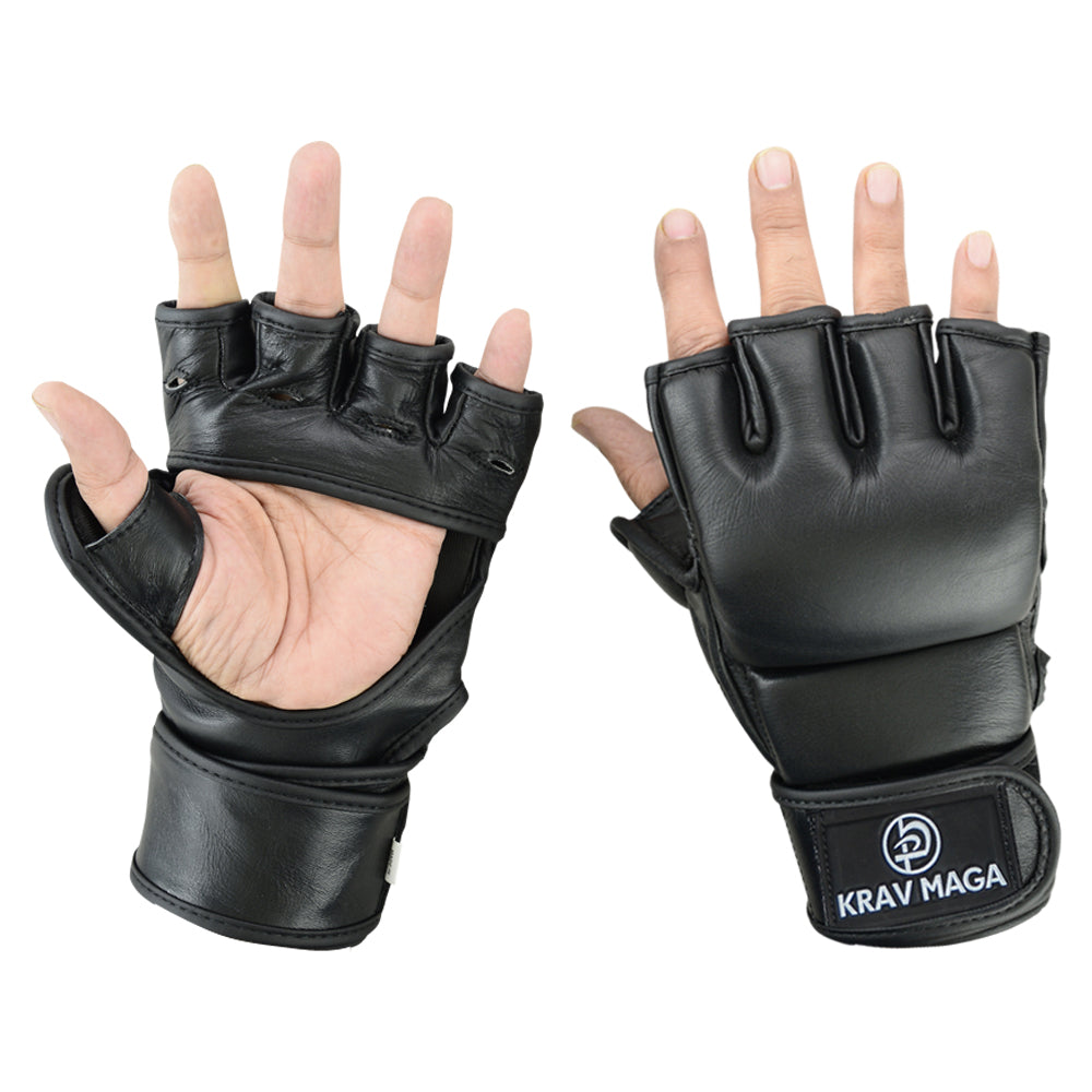 Krav Maga Leather Black Grappling & Striking Gloves - NEW