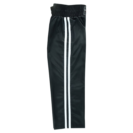 Kids Full Contact Black Satin Kickboxing Pants With Stripes