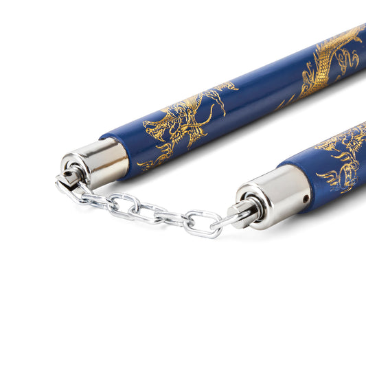 Rattan Wooden Blue Dragon Nunchucks Chain - 12"