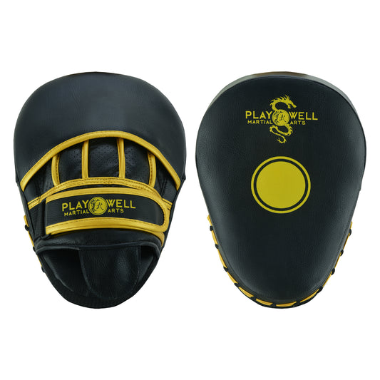 Playwell Rexine Leather Curved Target Focus Pads - Black/Gold