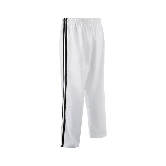 Full Contact Trousers - White W/ 2 Black Stripes Cotton
