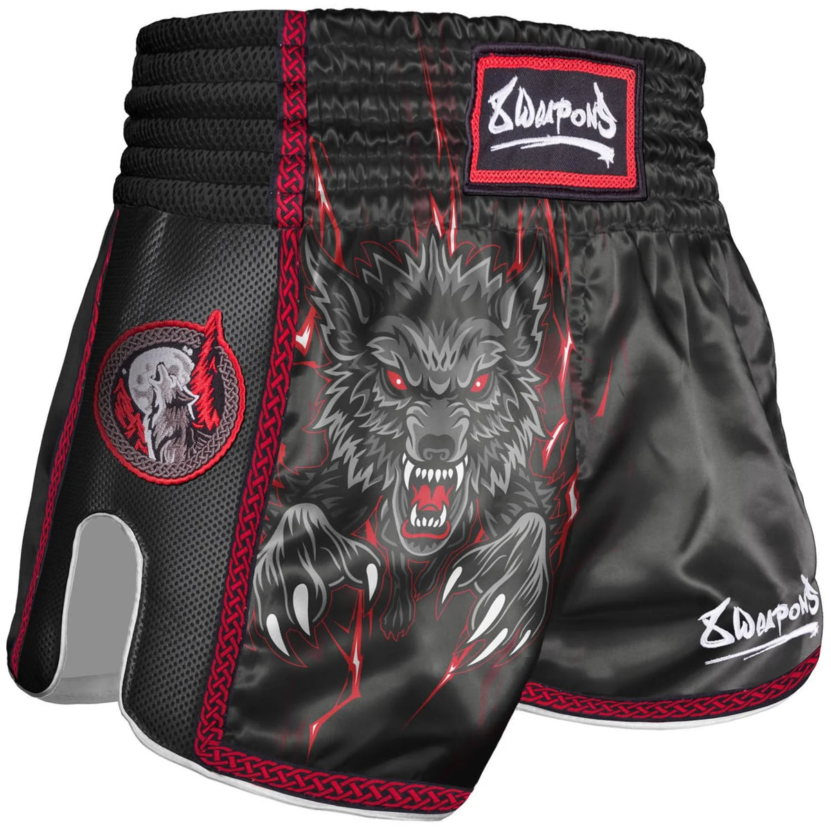 8 Weapons Kids Bestial Wolf Muay Thai Shorts - Black/Red