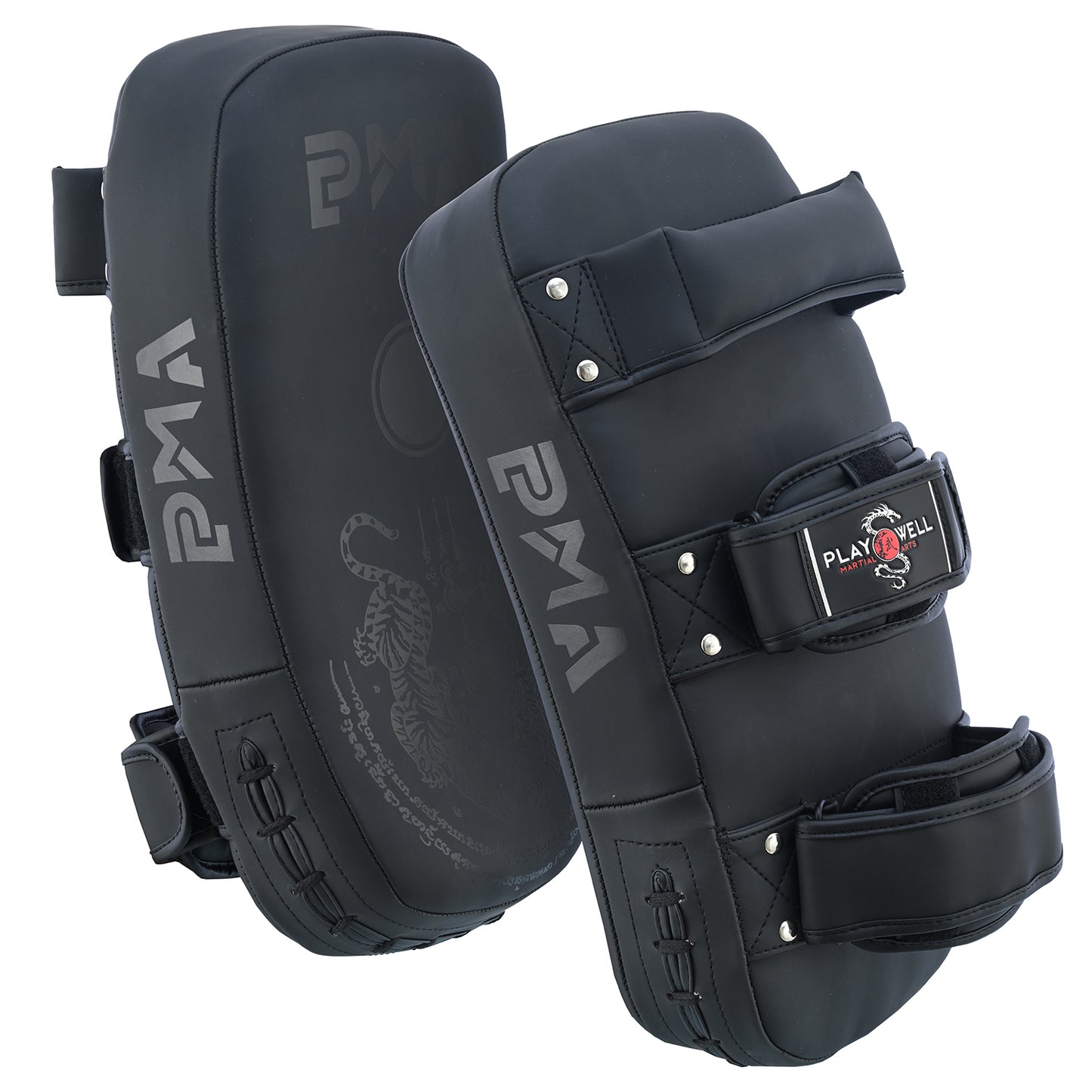 Playwell Matte "Twin Tiger" Curved Thai Pad - Black - Pair