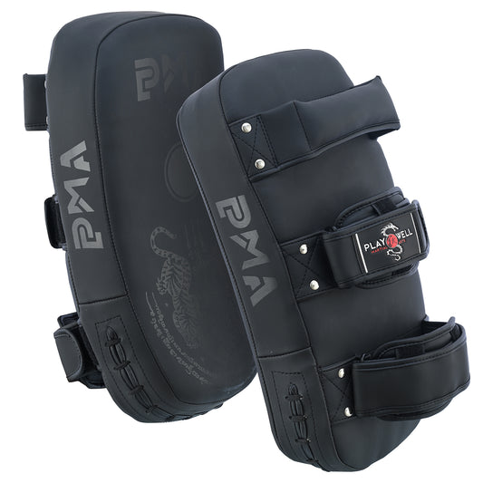 Playwell Matte "Twin Tiger" Curved Thai Pad - Black - Pair
