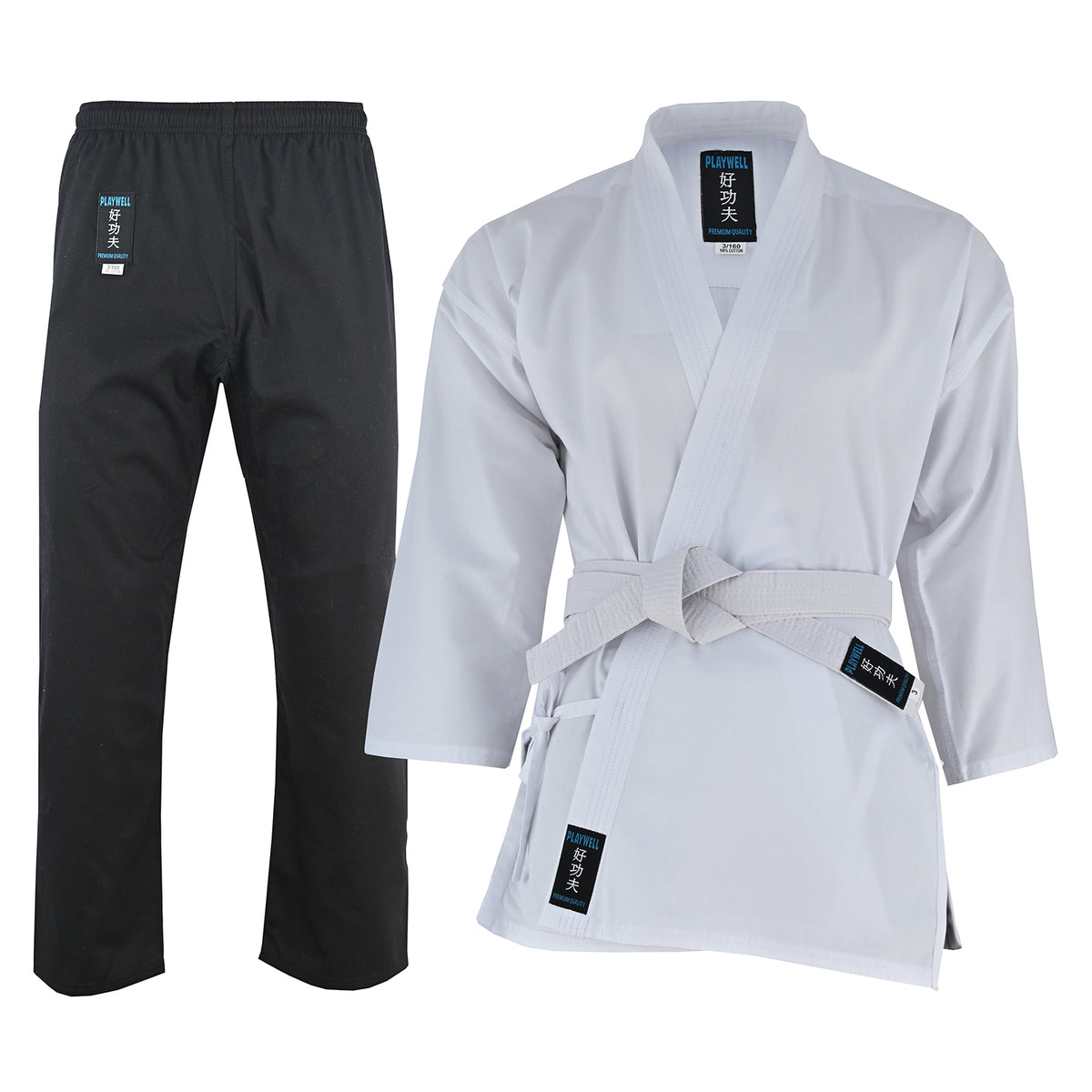 Karate Uniform Mixed Childrens: White / Black Trousers - SALE