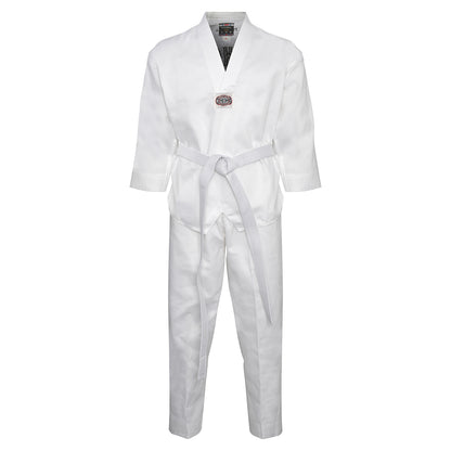 Korean Taekwondo Uniform: White V-Neck: Children's ( Plain Back