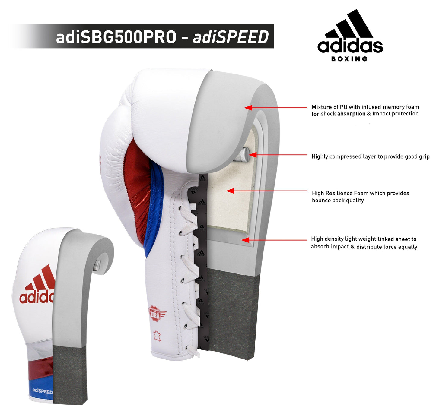 Adidas Adispeed Pro Lace Boxing Gloves - Black