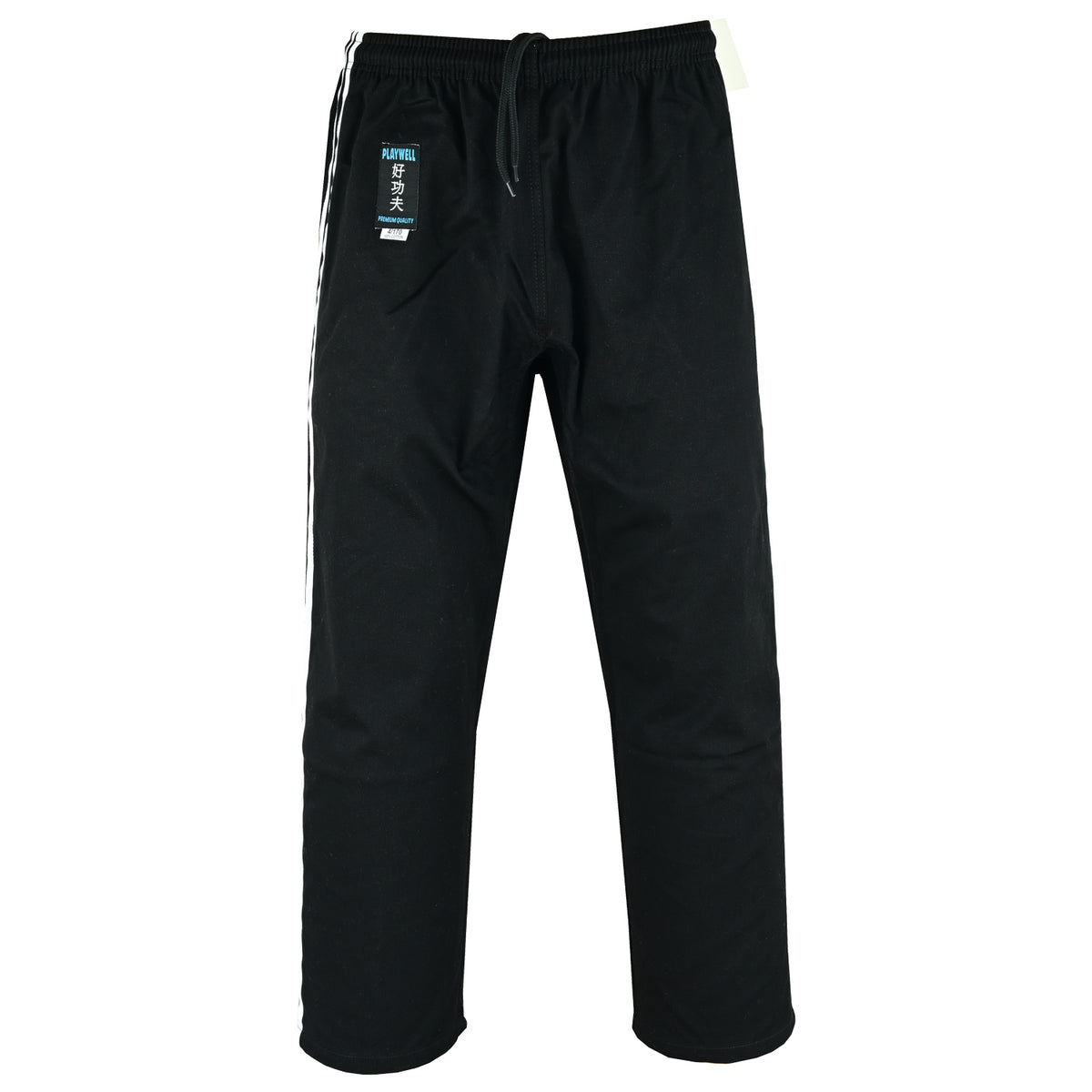 Full Contact Trousers - Black W/ 2 White Stripes Cotton