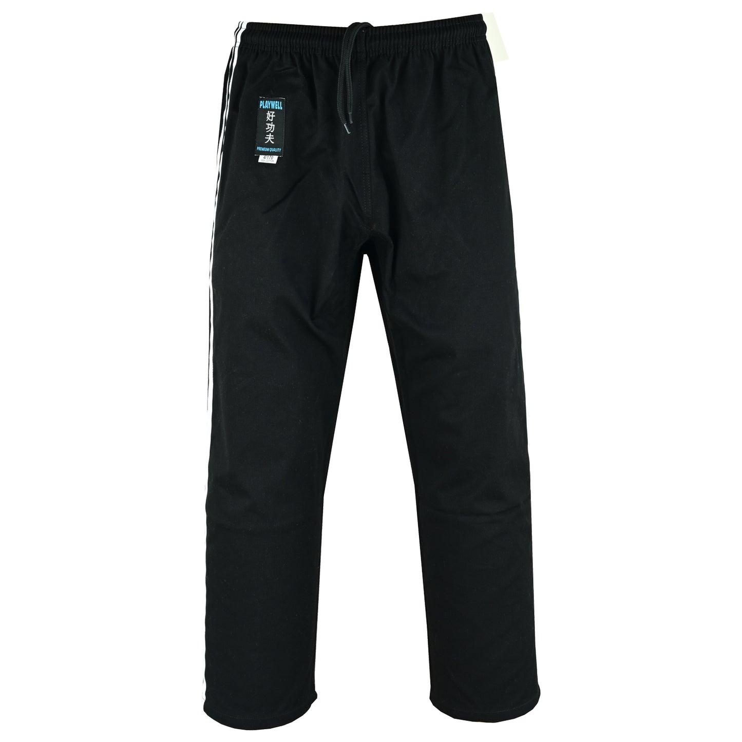 Full Contact Trousers - Black W/ 2 White Stripes Cotton