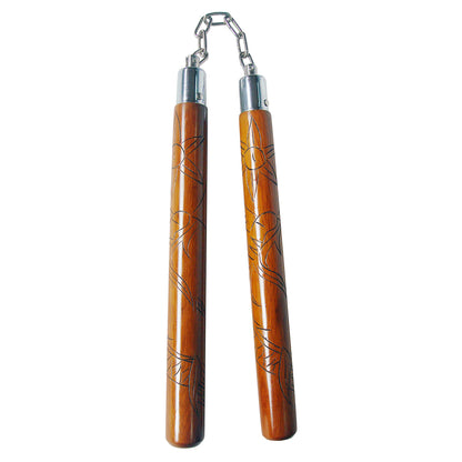 Deluxe Red Oak Carved Dragon Nunchucks B.B - C117