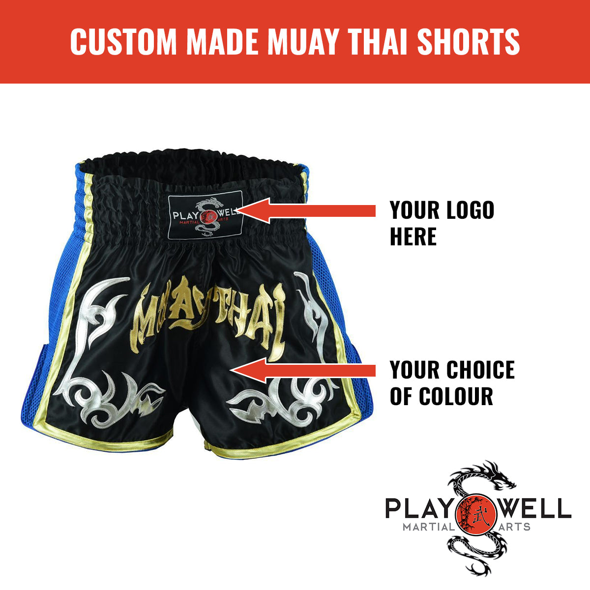 Custom Made Martial Arts Muay Thai Shorts  - Your Logo