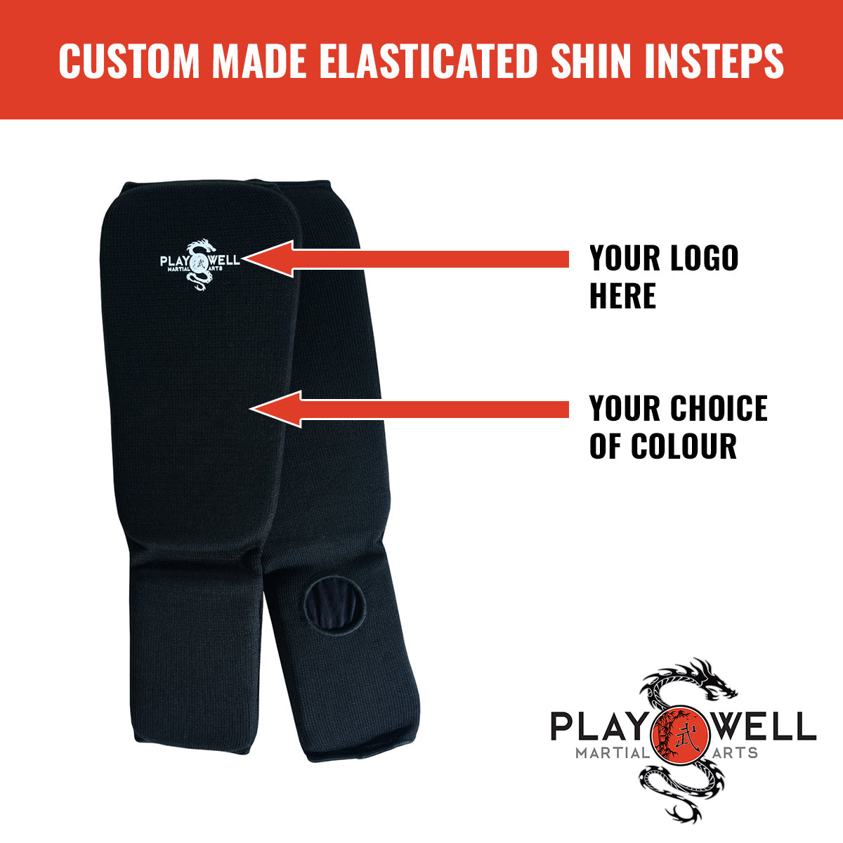 Custom Made Martial Arts Elasticated Shin Insteps  - Your Logo