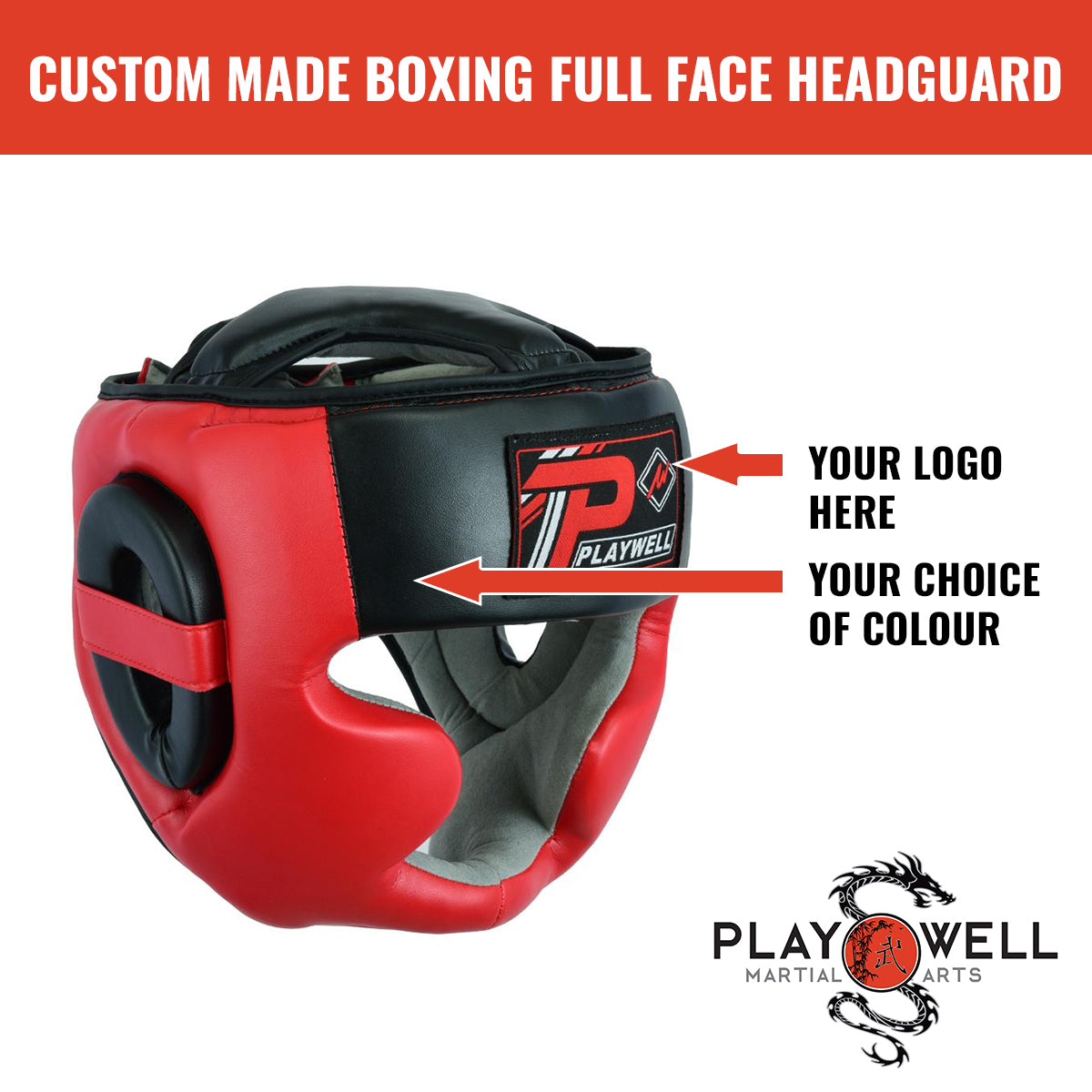 Custom Made Martial Arts Boxing Full Face HeadGuard  - Your Logo