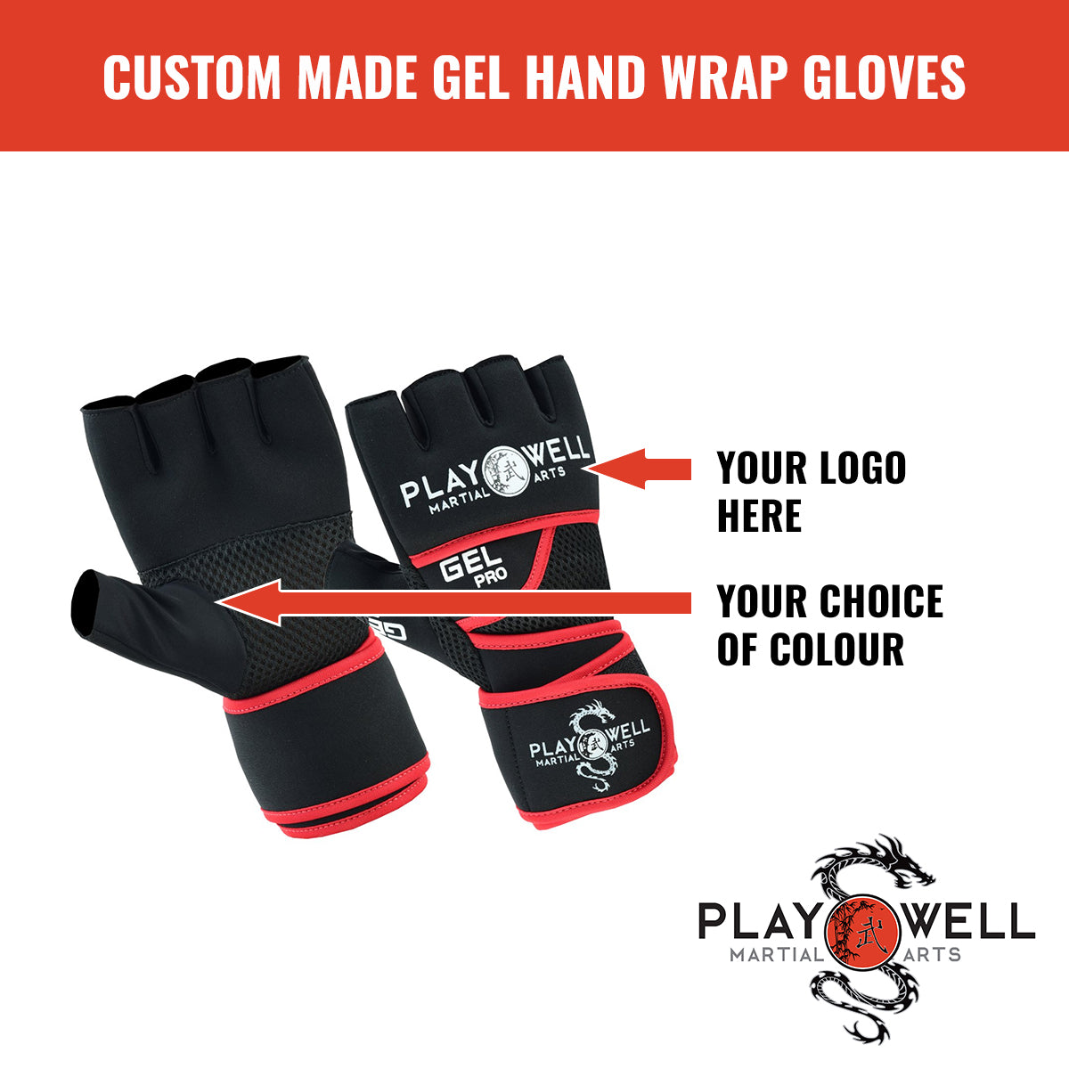 Custom Made Martial Arts Boxing Gel Wraps  - Your Logo