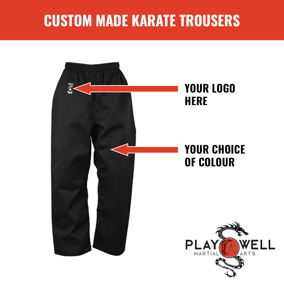 Custom Made Martial Arts Karate Black Pants  - Your Logo