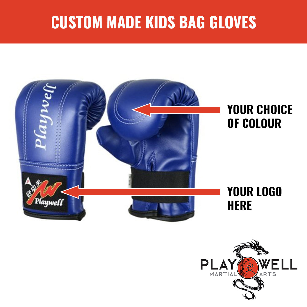 Custom Made Martial Arts Childrens Bag Gloves   - Your Logo