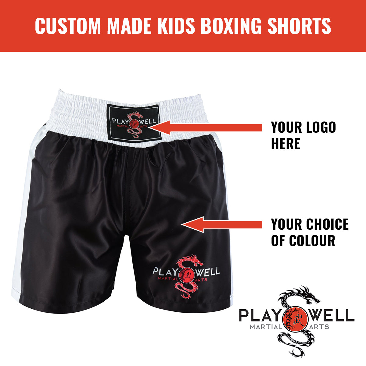 Custom Made Martial Arts Kids Boxing Shorts  - Your Logo