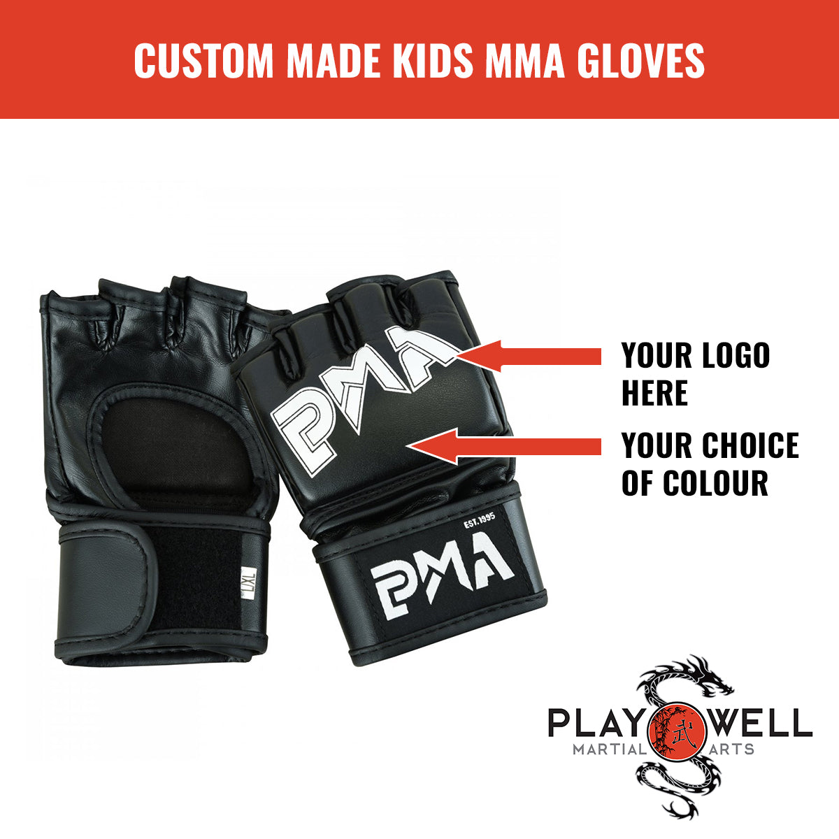 Custom Made Martial Arts Kids MMA Gloves  - Your Logo