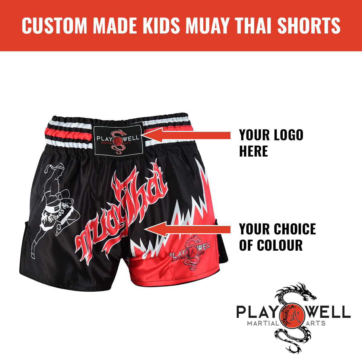 Custom Made Martial Arts Kids Muay ThaiShorts  - Your Logo