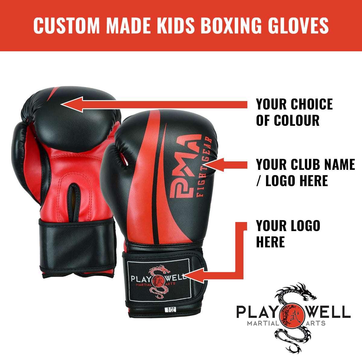 Custom Made Martial Arts Kids Boxing Gloves  - Your Logo