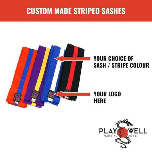 Custom Made Martial Arts Kung Fu Sashes Stripes  - Your Logo