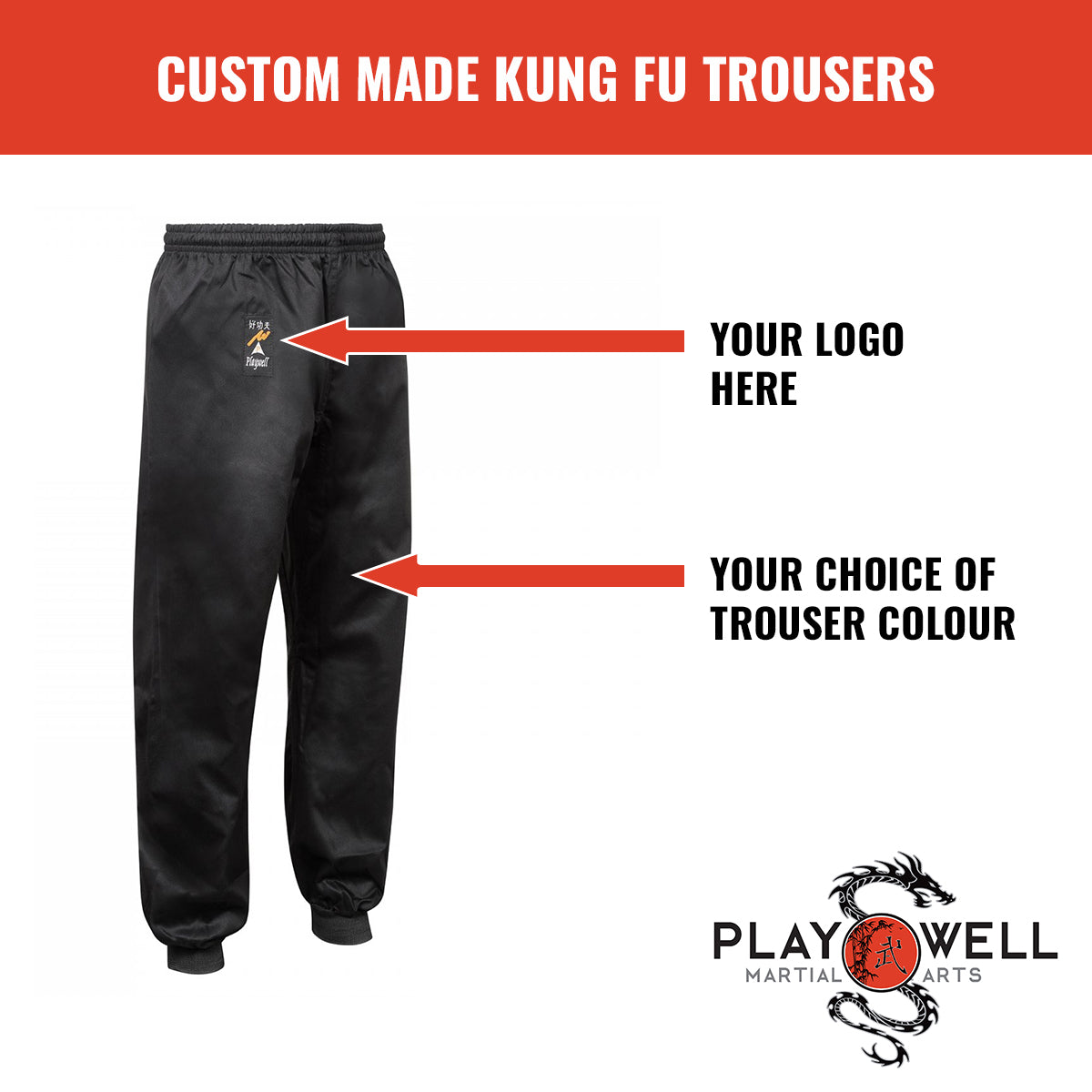 Custom Made Martial Arts Kung Fu Trousers Cotton   - Your Logo