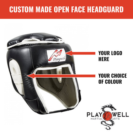 Custom Made Martial Open Face Head Guard-  Your Logo