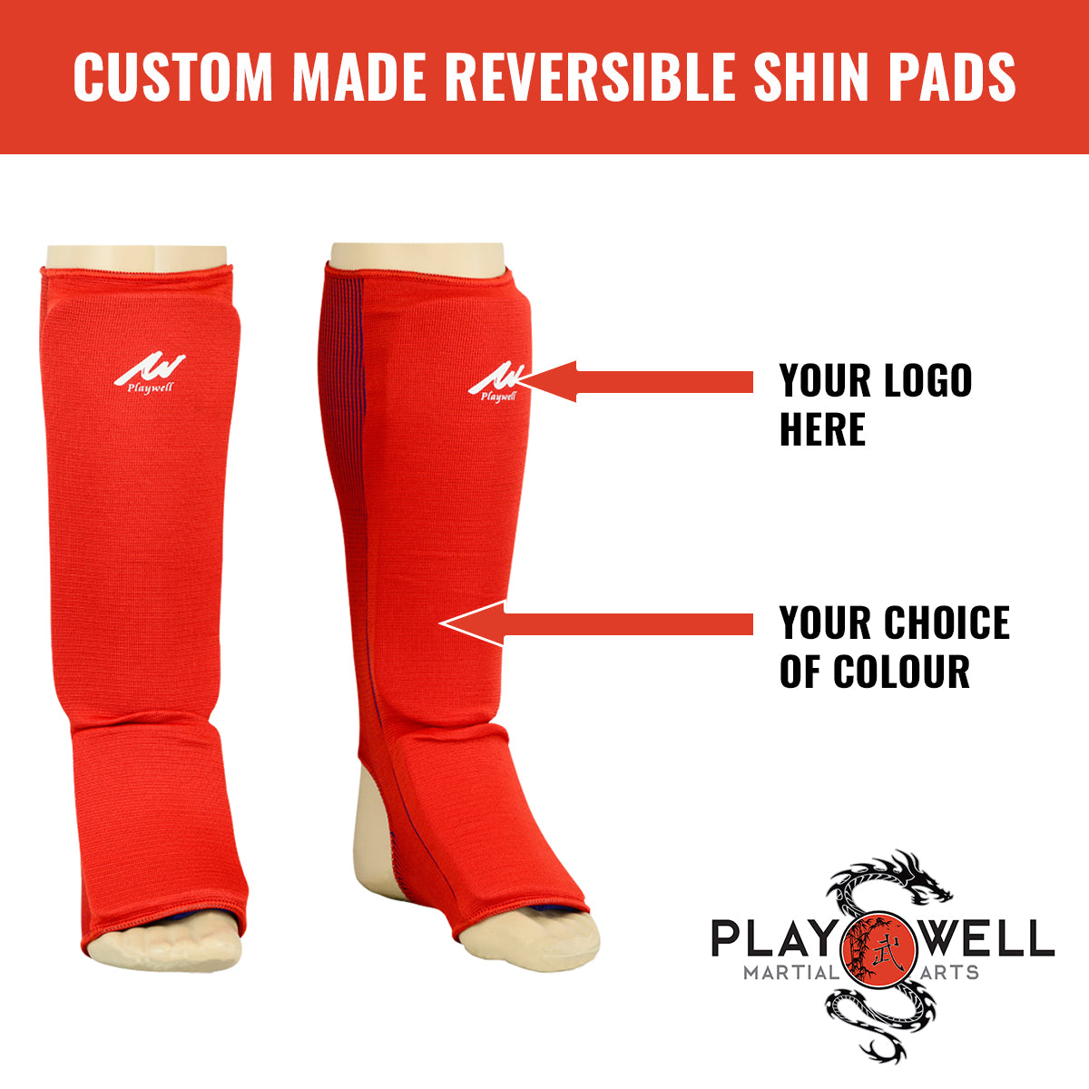 Custom Made Martial Reversible Shin Guards  -  Your Logo