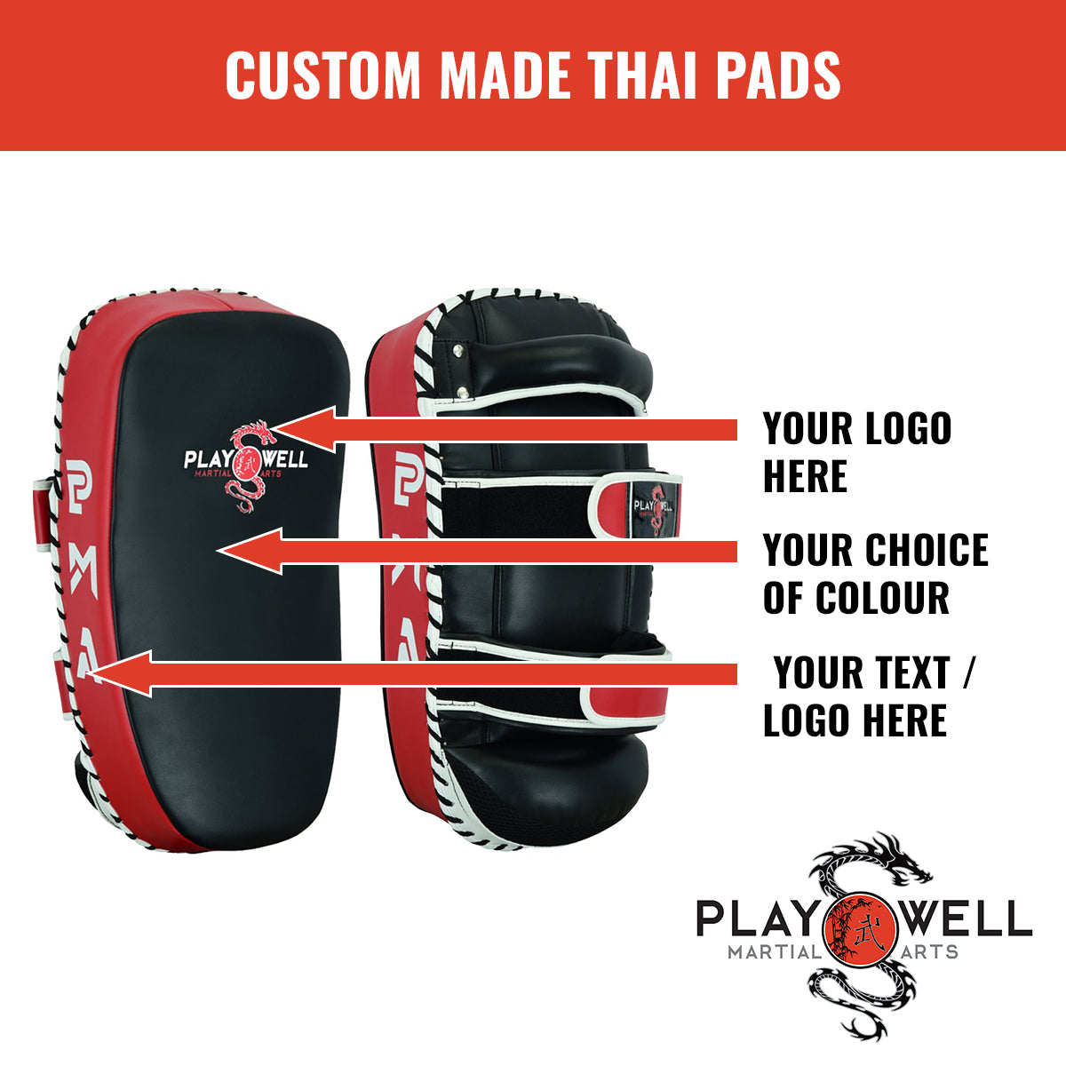 Custom Made Martial Arts Thai Pads  -  Your Logo