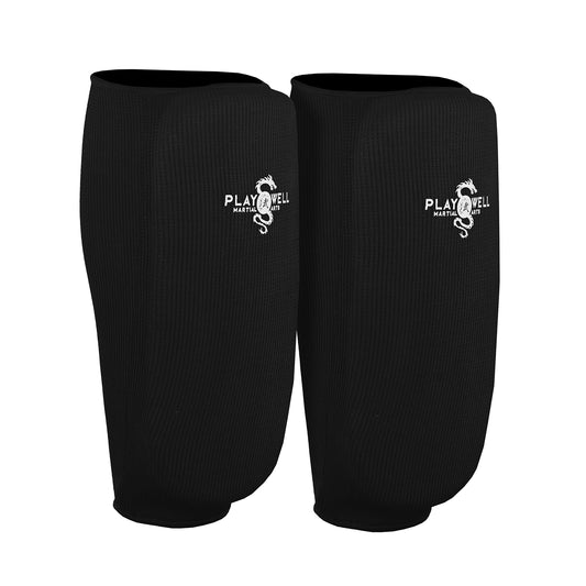 Elasticated Cotton Shin Pads  - Black