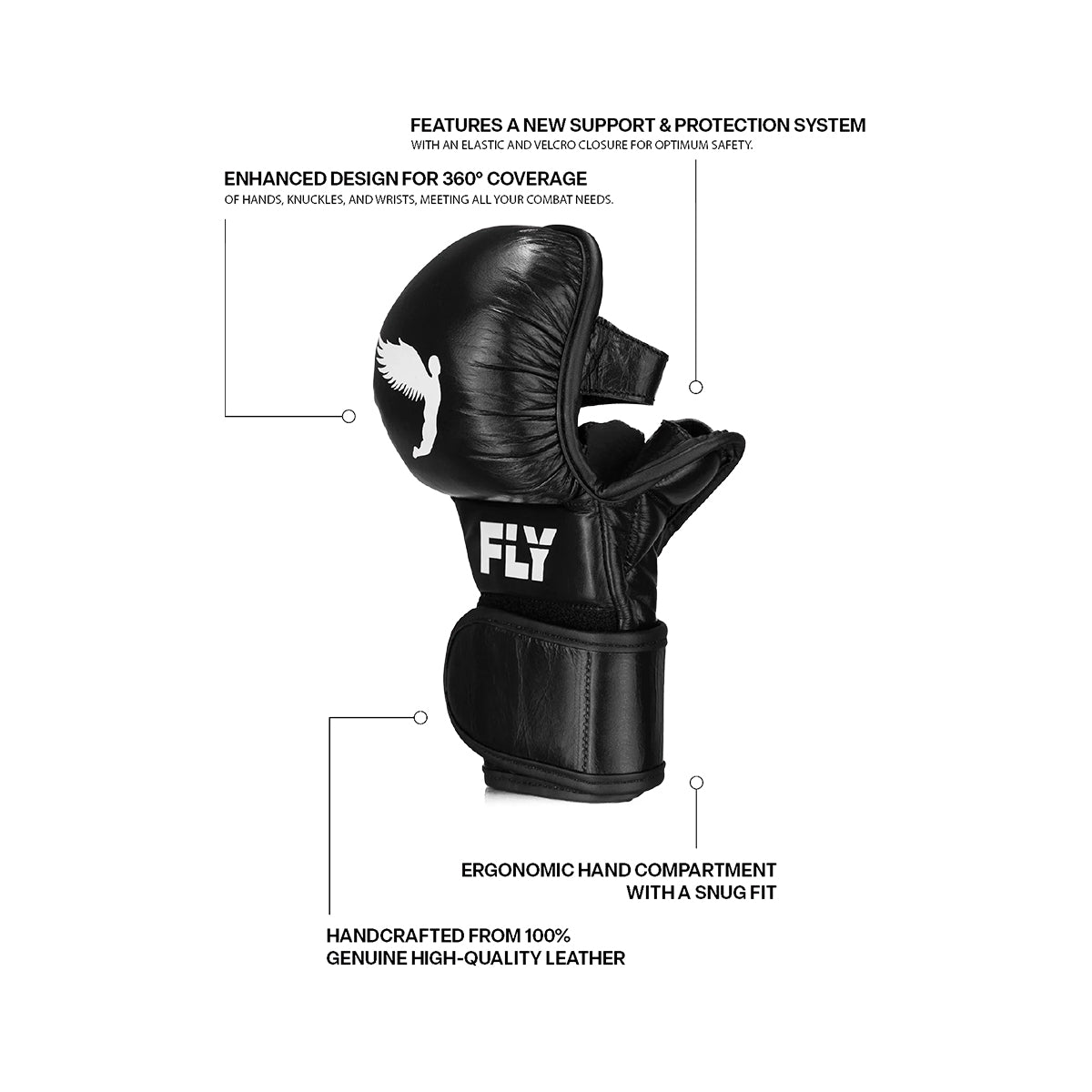 Fly MMA Shadow Sparring 7oz Gloves - Black