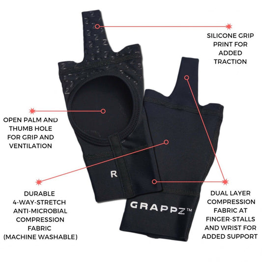 قفازات Grappz - بديل لشريط الأصابع، قفازات ضغط للمصارعة، الإصدار الثاني